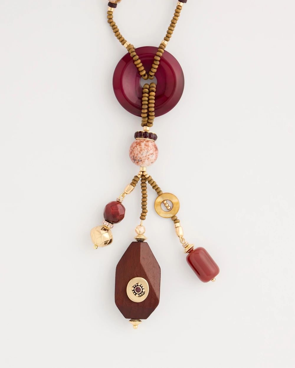 Wood Fire Agate Beaded Y-Necklace click to view larger image.