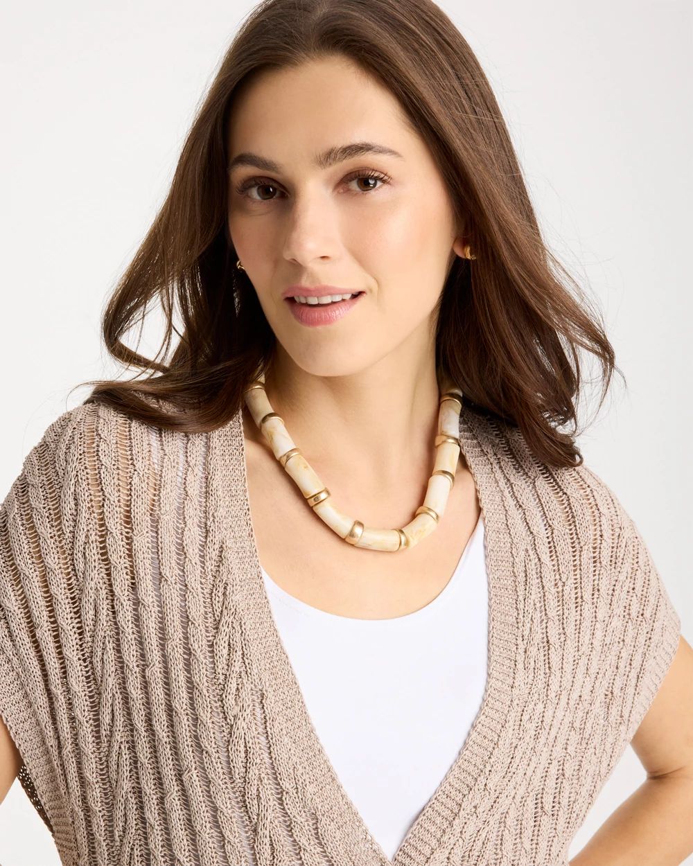 White Beaded Double-Strand Necklace