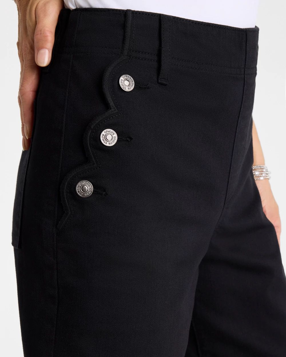 Pull-On Scallop Button Jean Shorts click to view larger image.