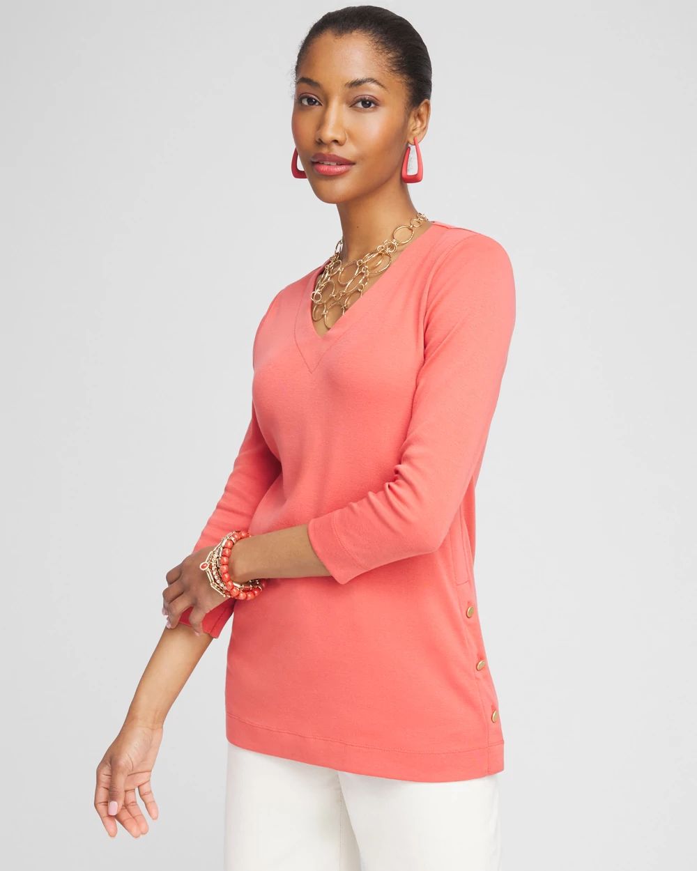 V-neck Button Detail Tunic