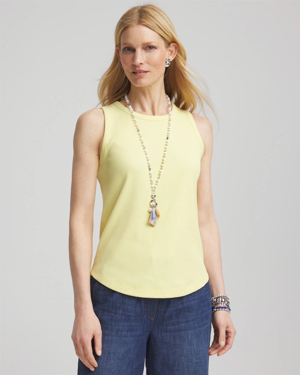 Chico's Ribbed High Neck Tank In Yellow In Yellow