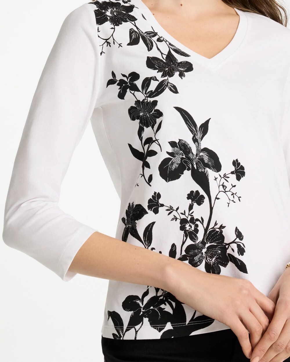 Printed Cotton Stretch 3/4 Sleeve Tee