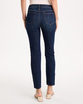 Girlfriend Slim Faux Leather Hem Ankle Jeans click to view larger image.