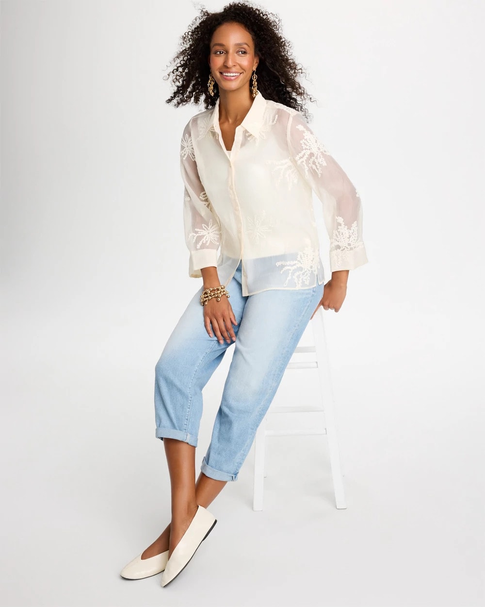 Sheer Soutache Embroidered Chiffon Shirt