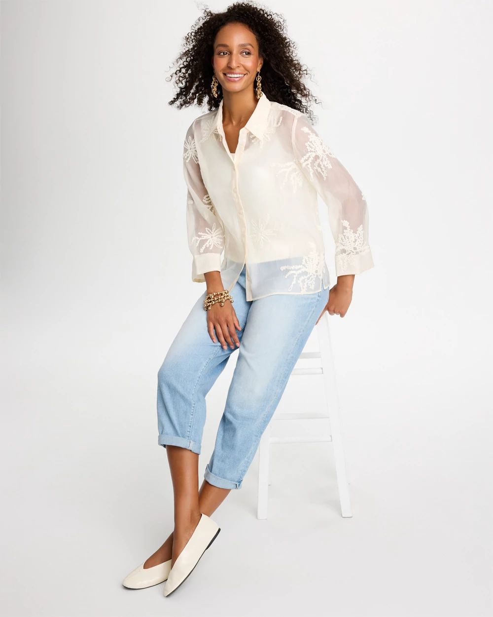 Sheer Soutache Embroidered Chiffon Shirt click to view larger image.