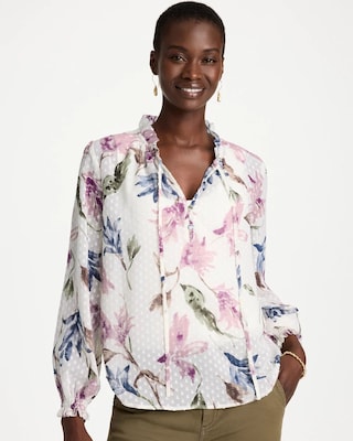 Clip Dot Floral Popover Blouse