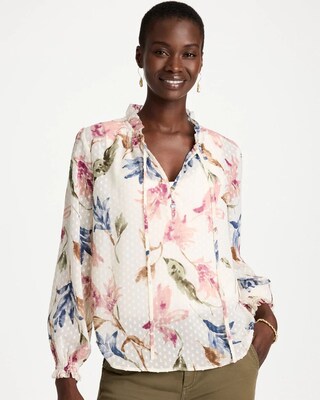 Clip Dot Floral Popover Blouse