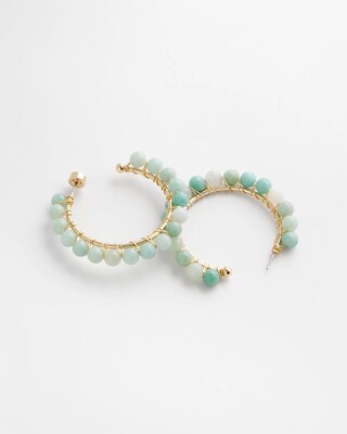 No Droop™ Genuine Amazonite Stone Hoop Earrings click to view larger image.