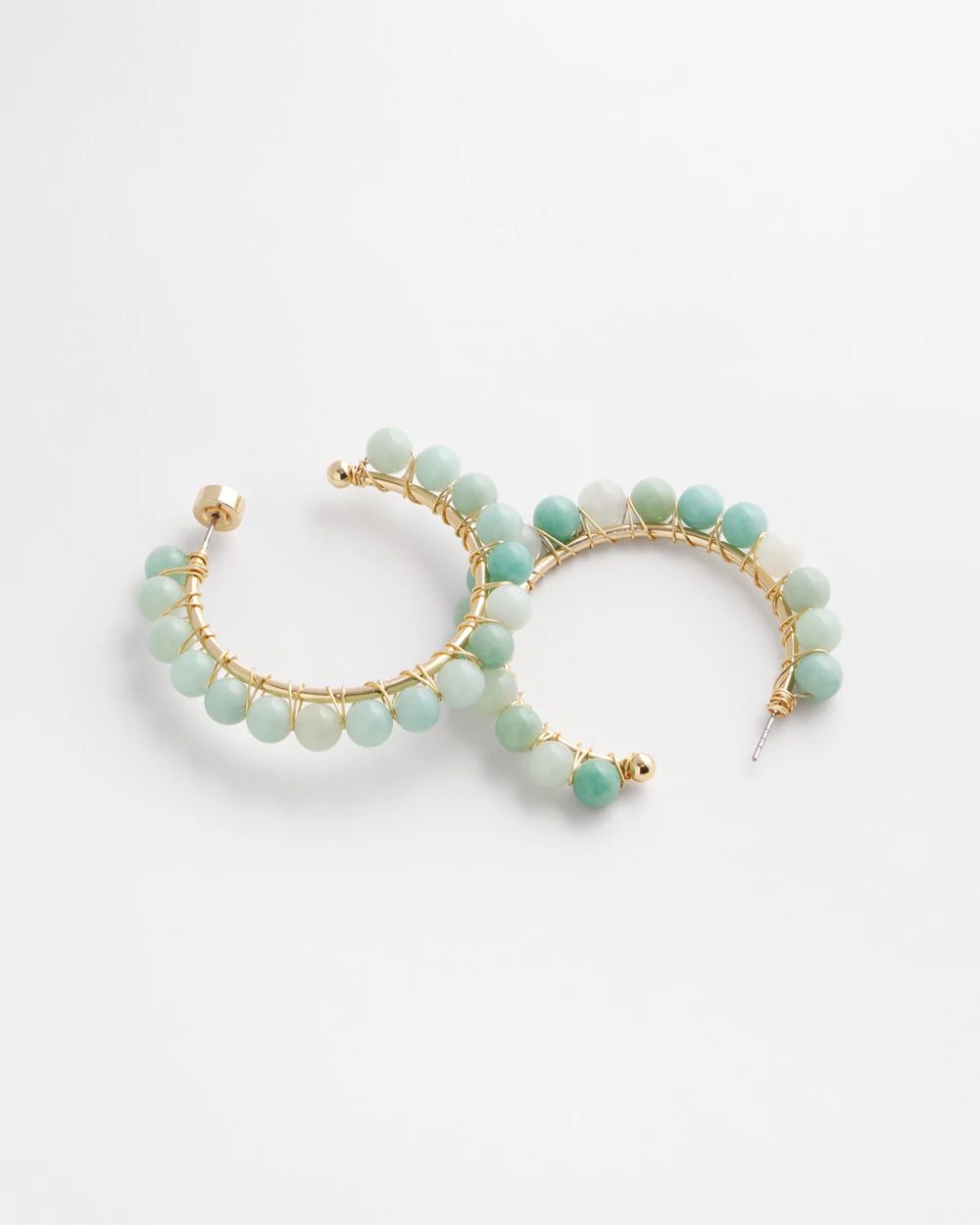 No Droop™ Genuine Amazonite Stone Hoop Earrings click to view larger image.