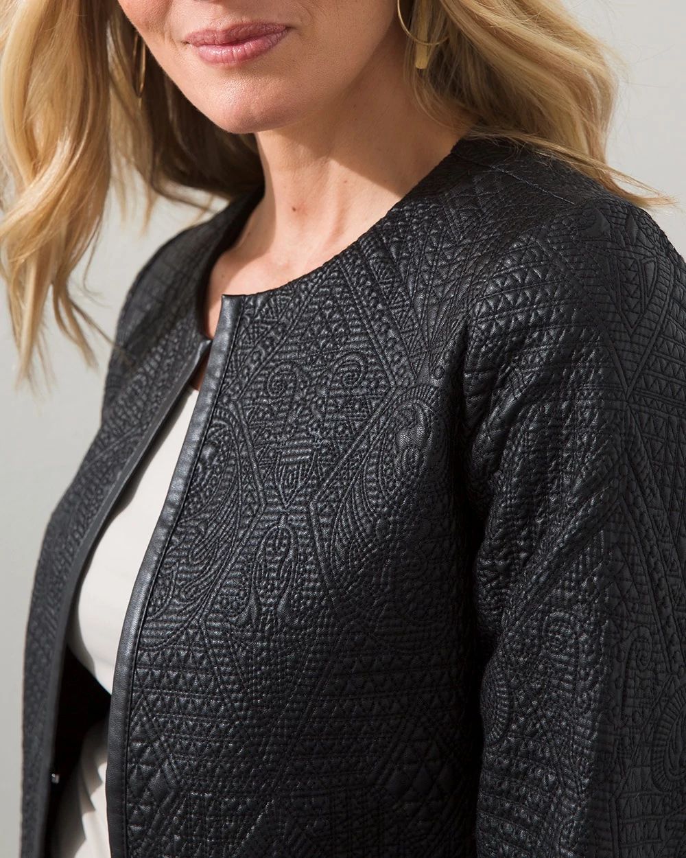 Faux Leather Embossed Boyfriend Jacket