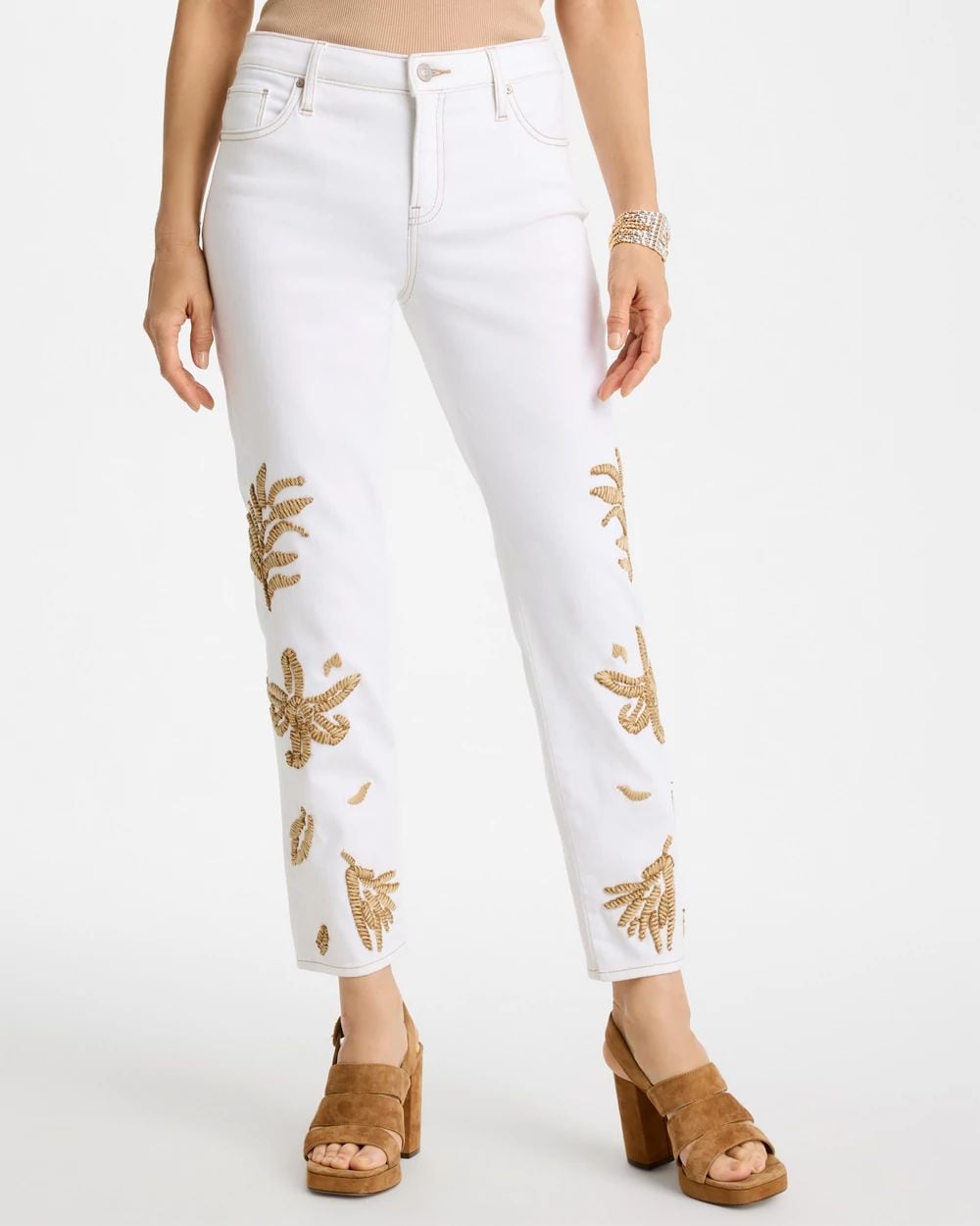 Girlfriend Slim Raffia Palm Crop Jeans
