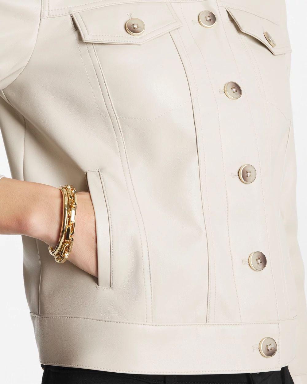 Faux Leather Trucker Jacket click to view larger image.