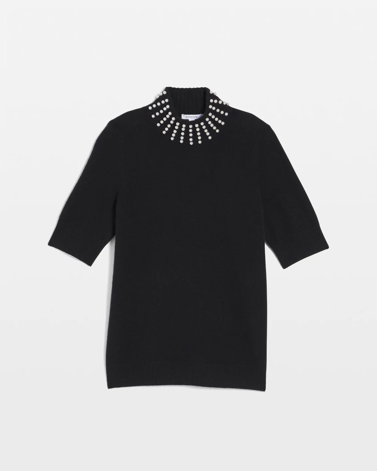 Chico's Cashmere Pearl Mockneck Sweater In Black In Black