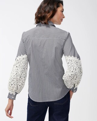 Poplin Stripe Crochet Sleeve Shirt