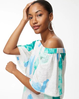 Linen Confetti Off-Shoulder Top