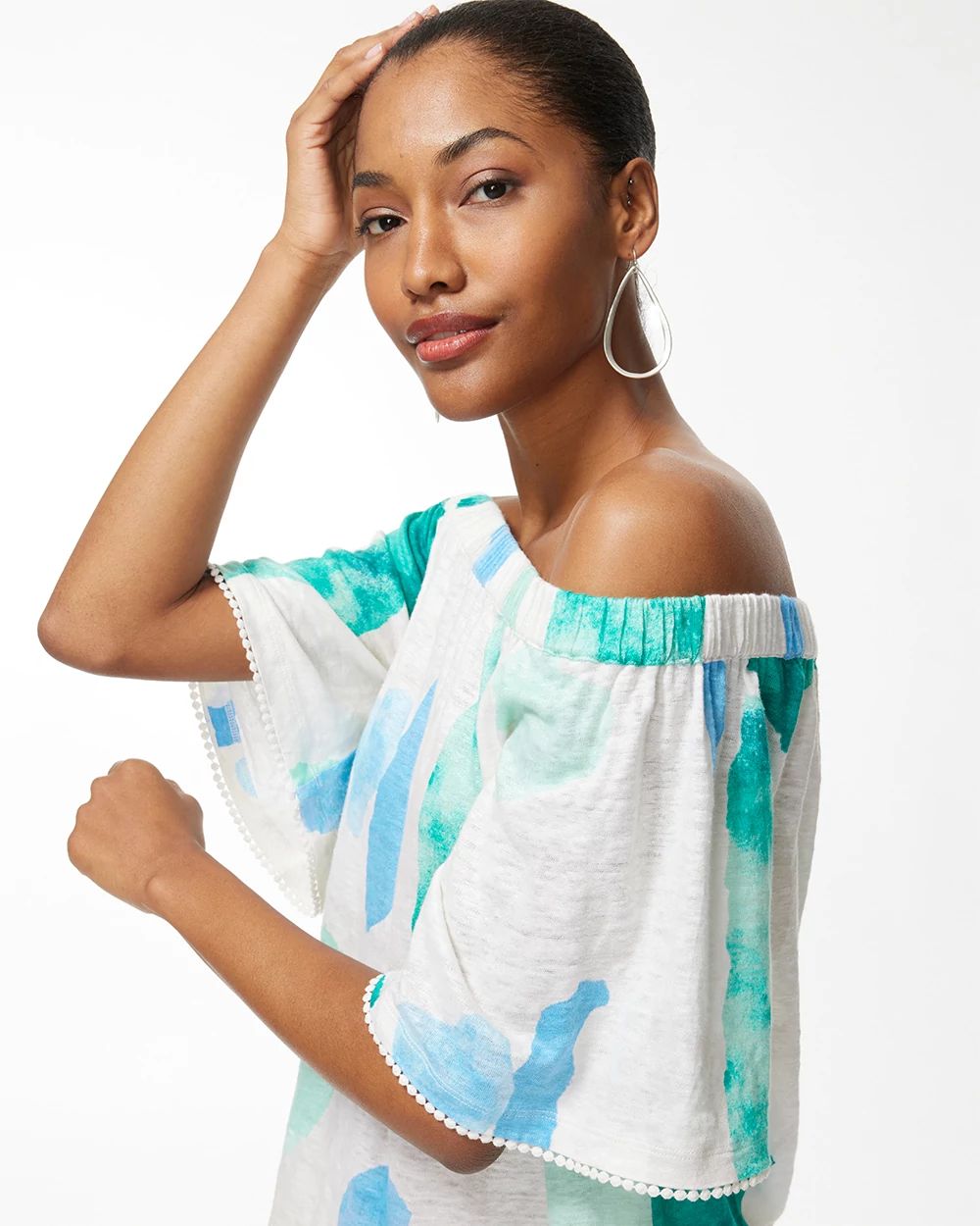 Linen Confetti Off-Shoulder Top
