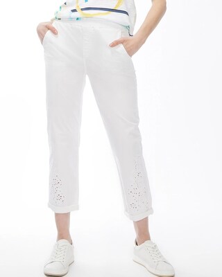 White Eyelet Convertible Hem Crops