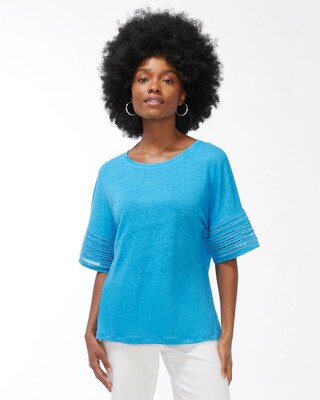 Linen Geometric Print Cutwork Tee