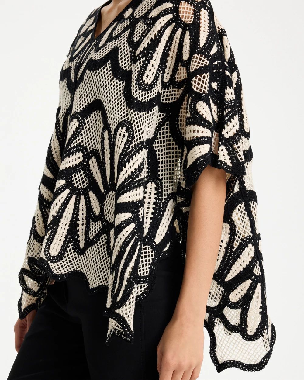 Crochet Lace Contrast Floral Kimono