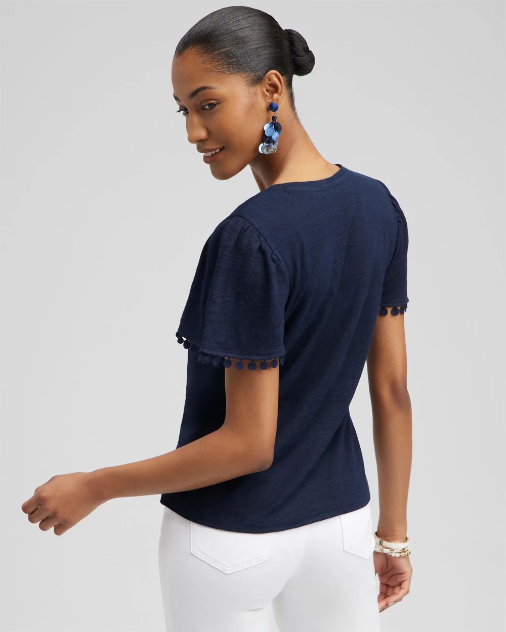 Linen Embroidered Flutter Sleeve Top