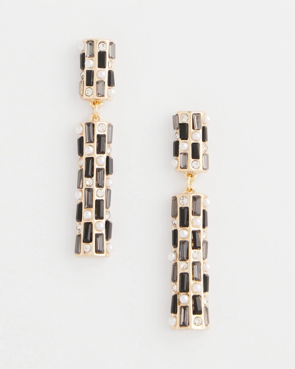 Black & Faux Pearl Linear Earrings