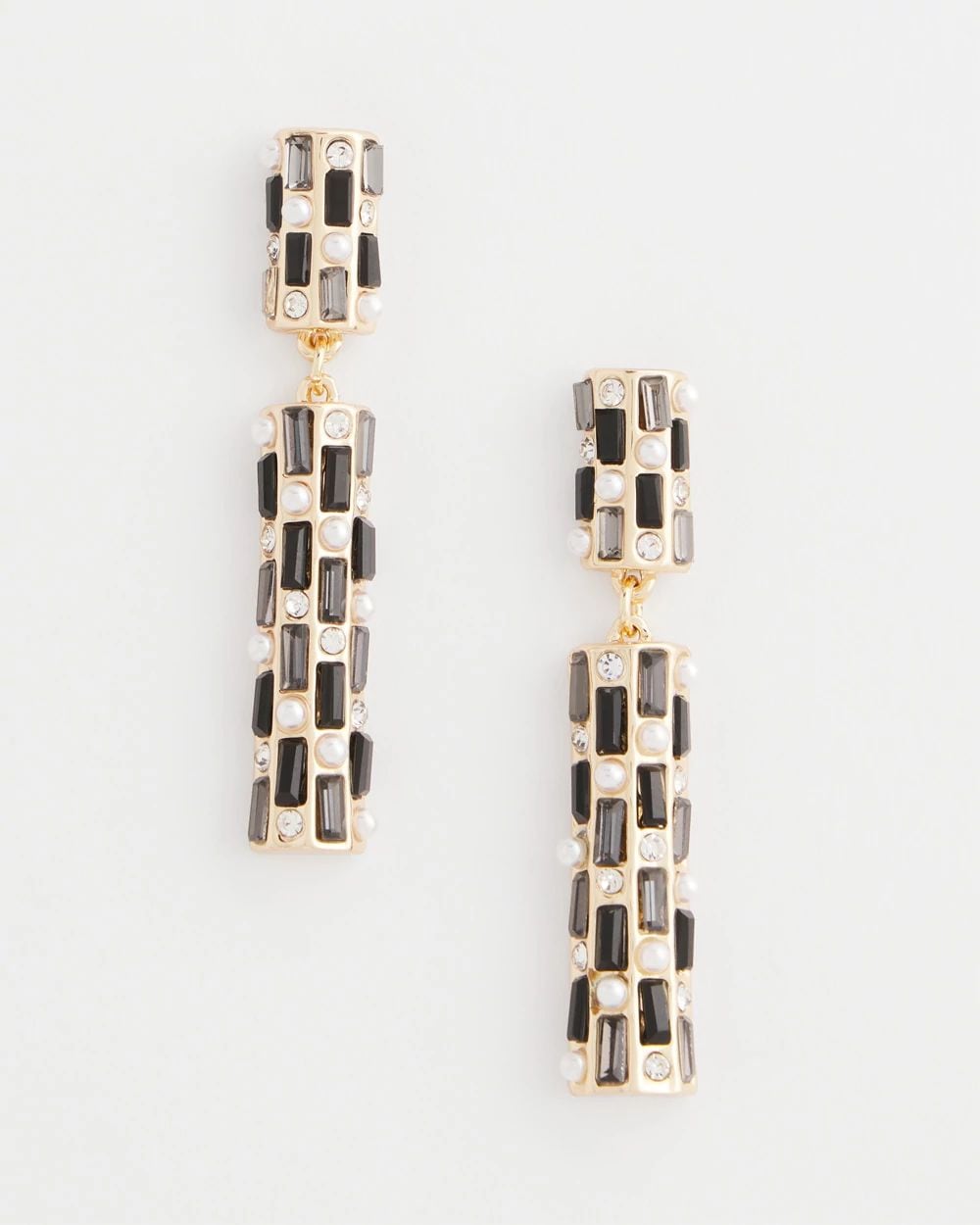 Black & Faux Pearl Linear Earrings