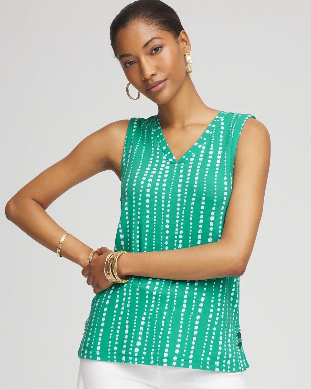 Polka-Dot Sleeveless V-Neck Tank