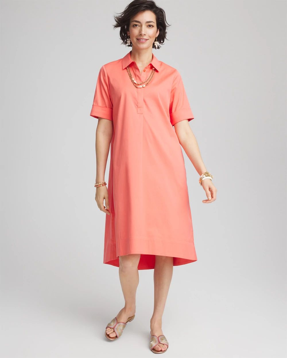 High-Low Hemmed Popover Shirtdress