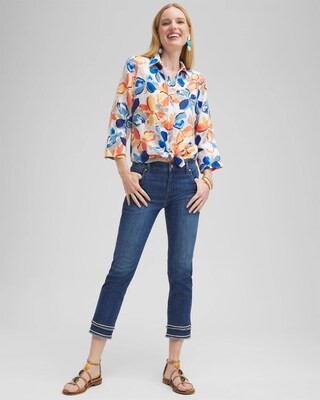 No Iron™ Linen Floral 3/4 Sleeve Shirt