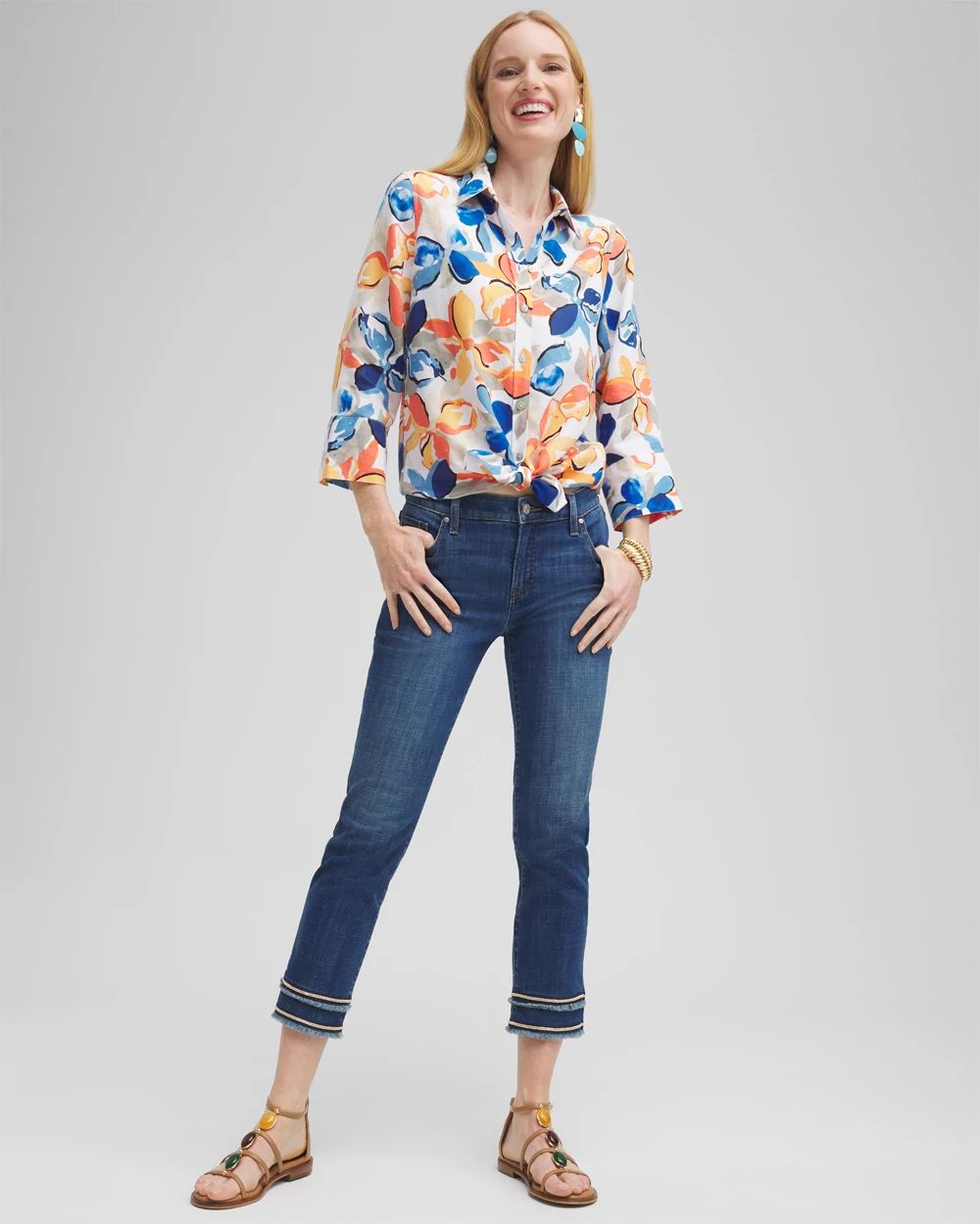 No Iron™ Linen Floral 3/4 Sleeve Shirt