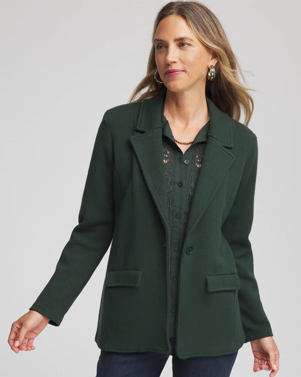 Chico's Single-breasted Sweater Blazer In Darkest Spruce In Green