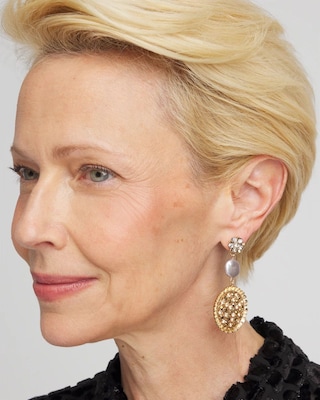 Gold Medallion Drop Earrings click to view larger image.