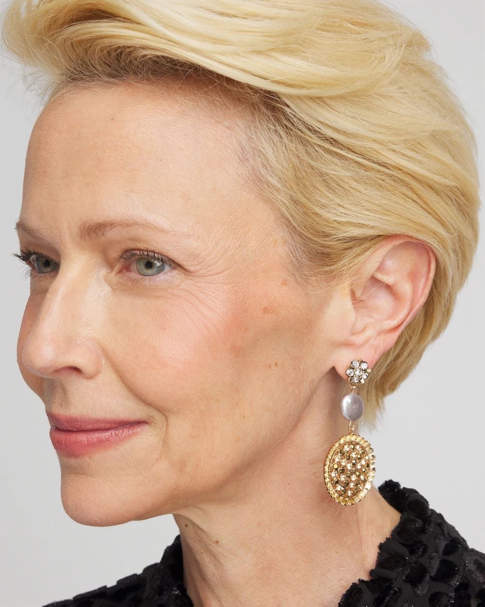 Gold Medallion Drop Earrings click to view larger image.