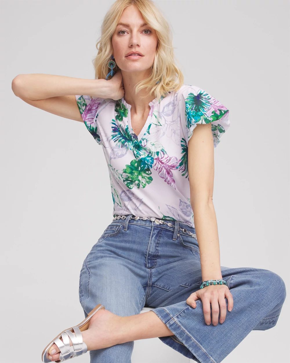 Notch Neck Cap Sleeve Tee click to view larger image.