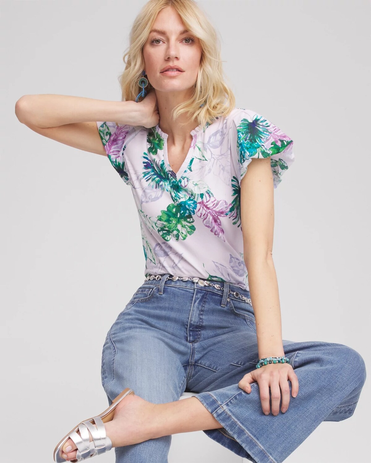Chico's Notch Neck Cap Sleeve Tee In Purple In Purple