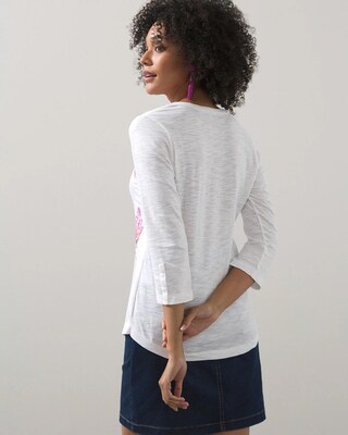 Blooms 3/4 Sleeve Rib Detail Slub Tee