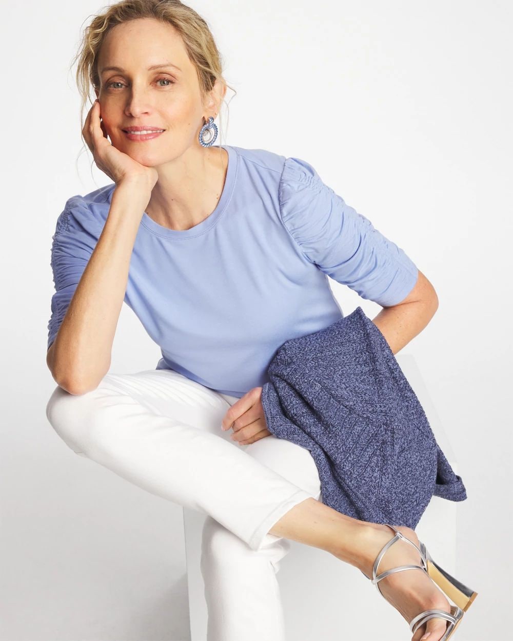 Ruched Sleeve Knit Tee