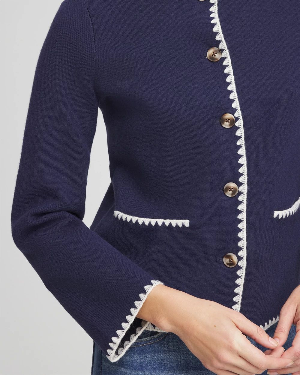 Blanket Stitch Crewneck Cardigan click to view larger image.