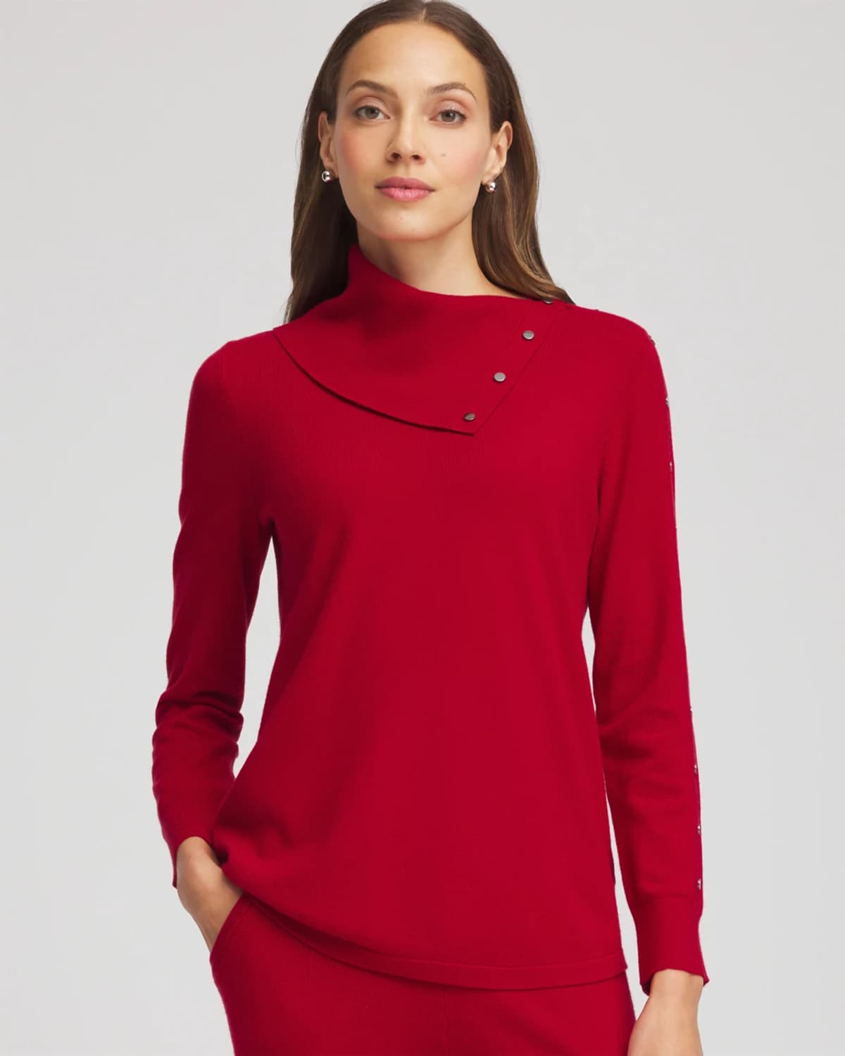 Chico's Luxe Envelope Neck Sweater In Carmine Red In Red