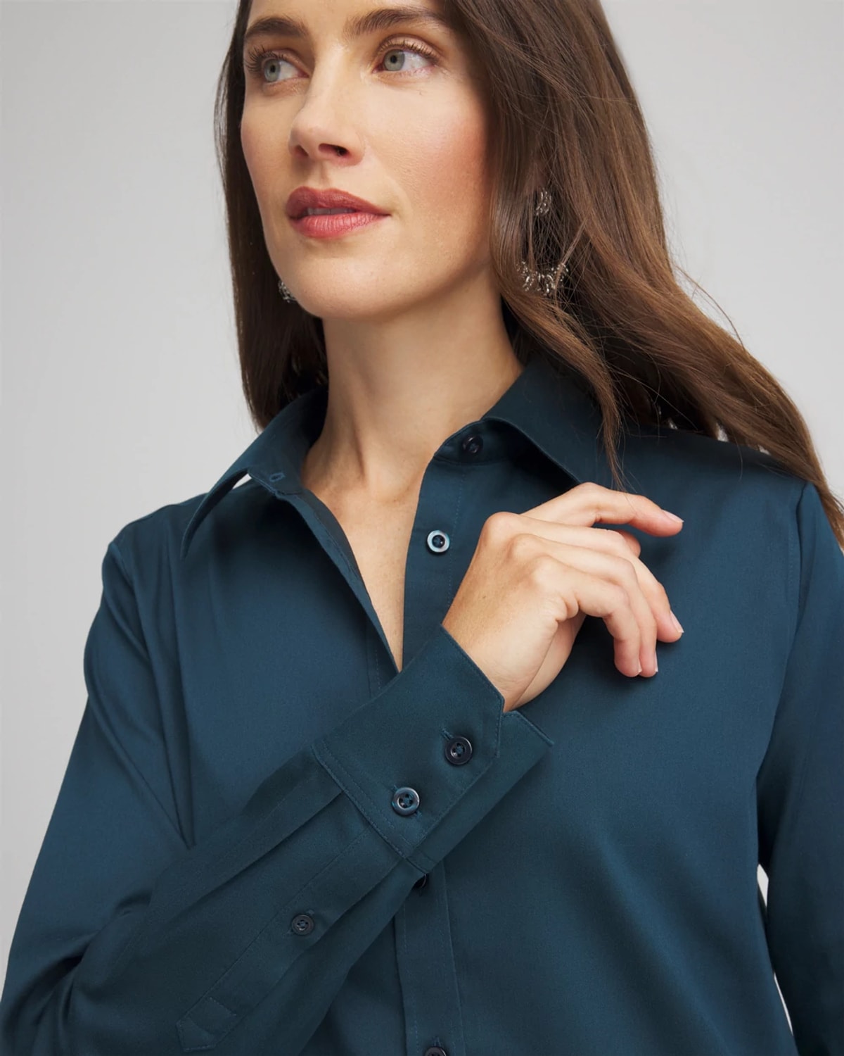 Chico's No Iron Fall Stretch Shirt In Teal Shadow