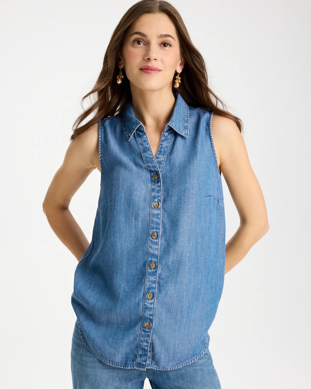 Tencel Denim Sleeveless Shirt, photo 1 of 5