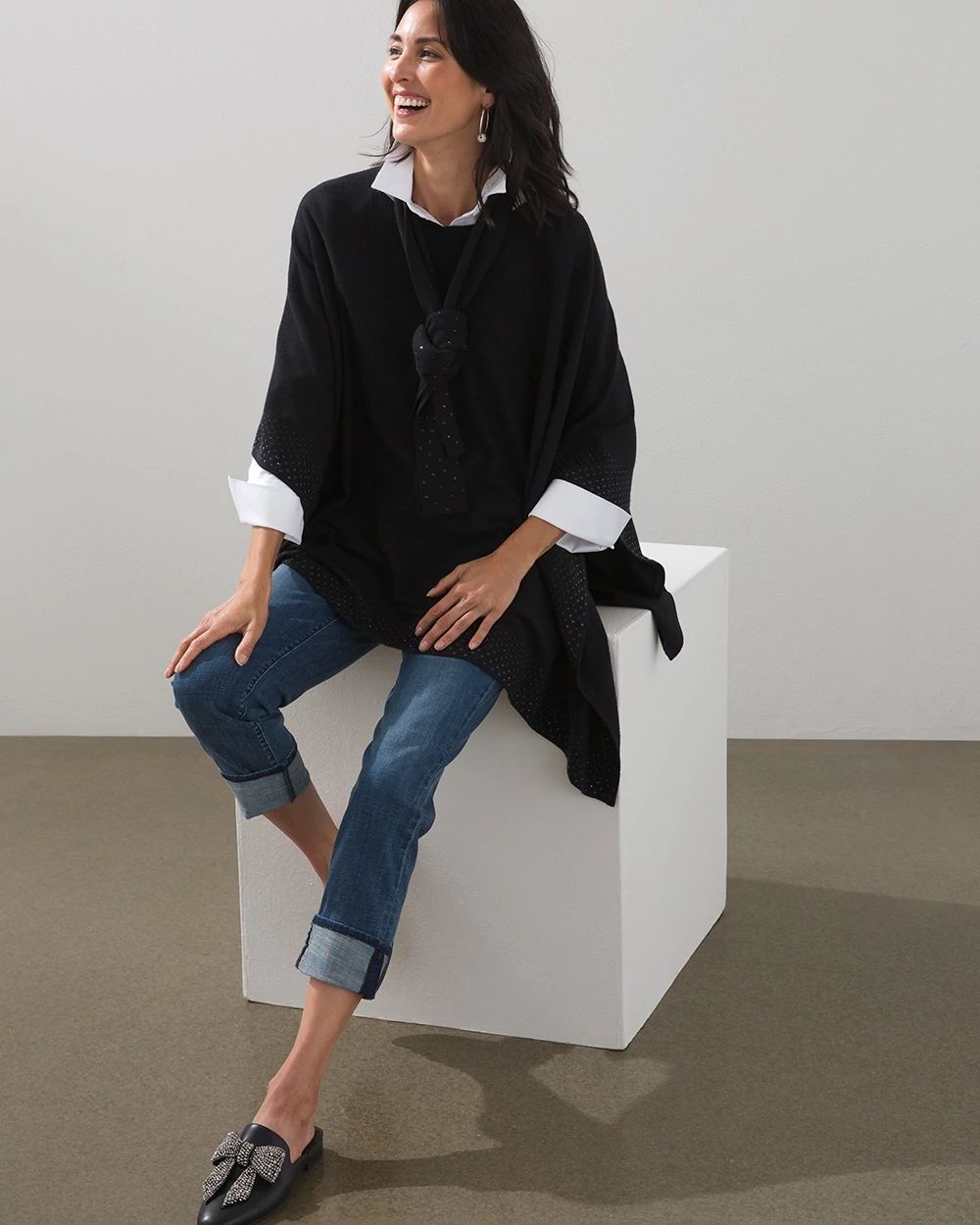 Embellished Poncho Sweater
