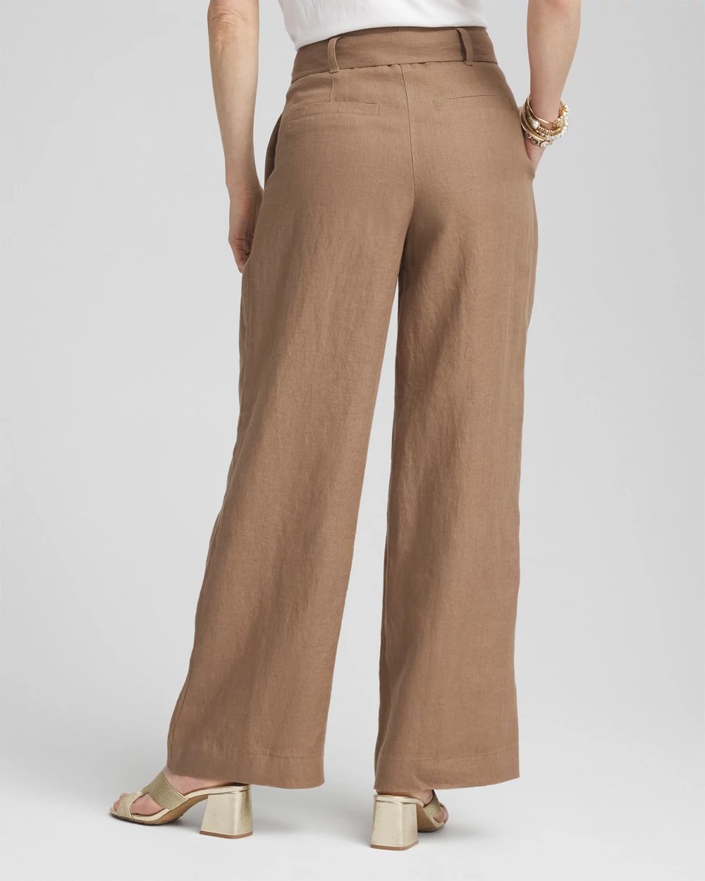 Petite Belted Pleated Wide-Leg Linen Pants