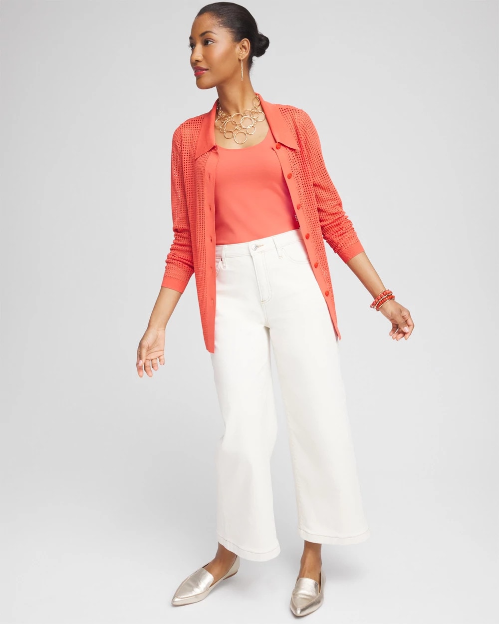 Pointelle Collared Cardigan