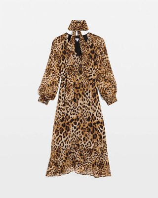 Chiffon Tie-Neck Animal Print Dress click to view larger image.