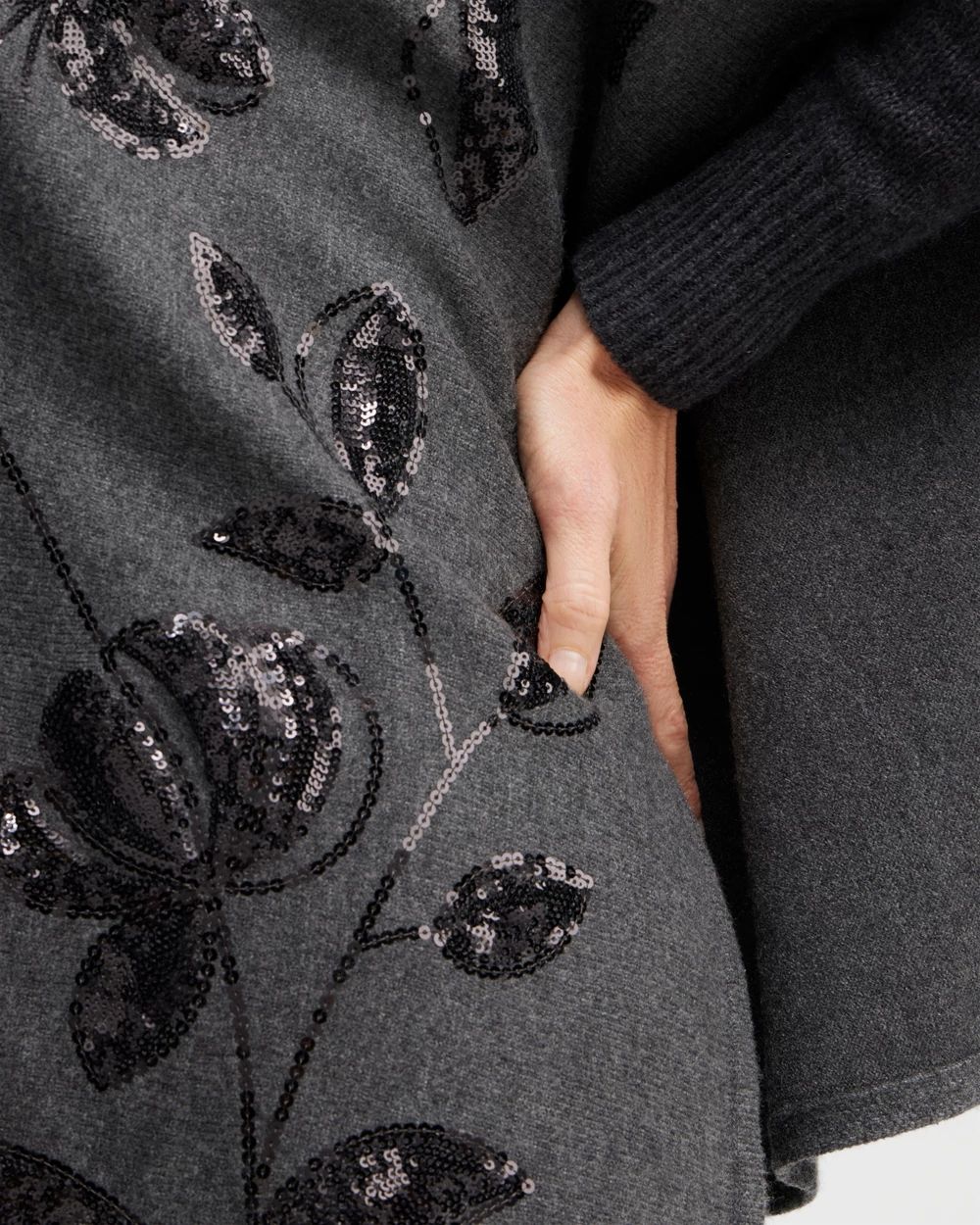 Floral Sequin Sweater Poncho