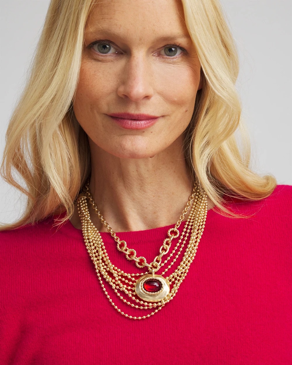 Art Deco Red Gem Pendant Necklace