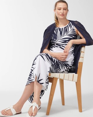 Palm Print Back Tier Midi Dress