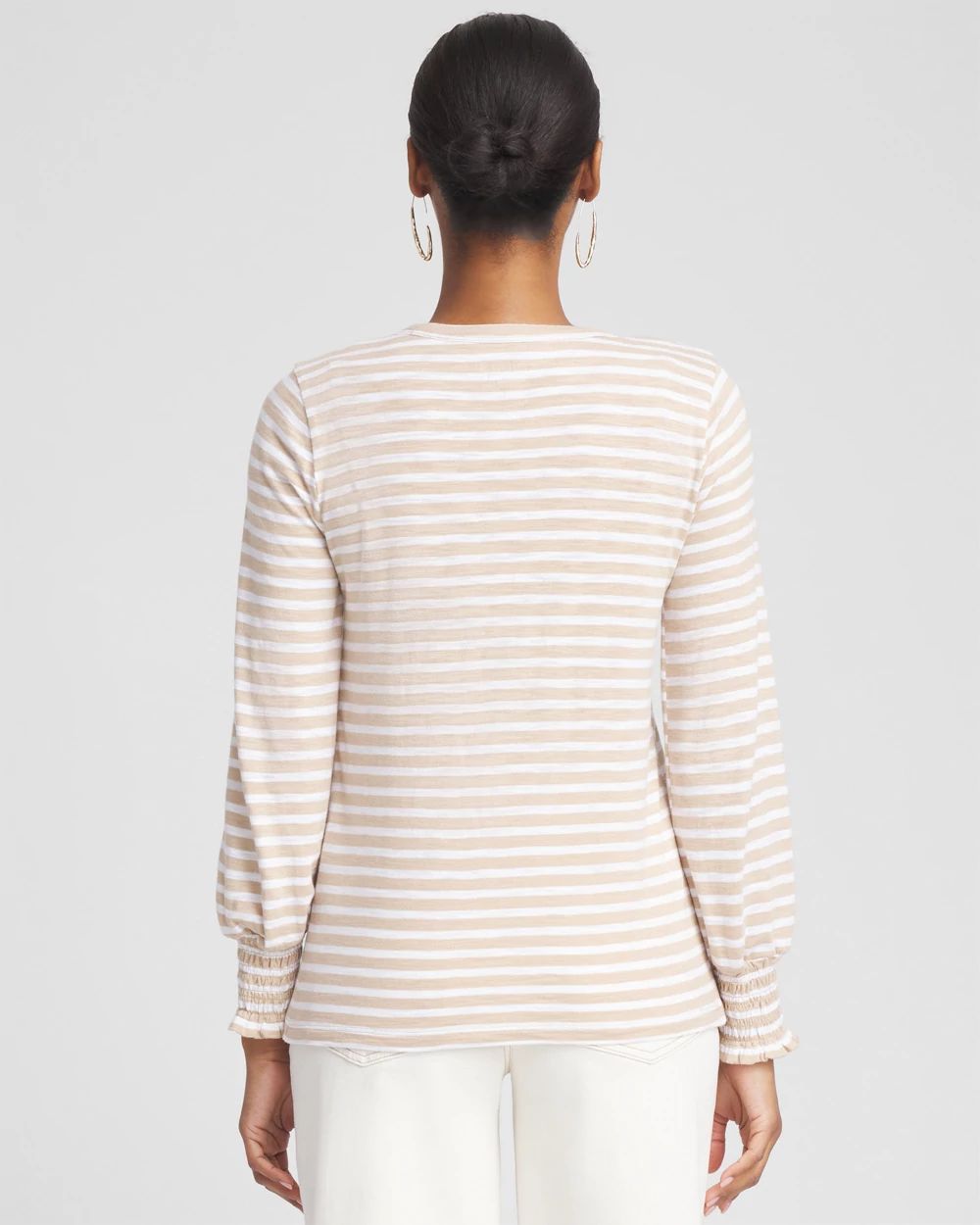 Stripe Smocked Cuff Tee