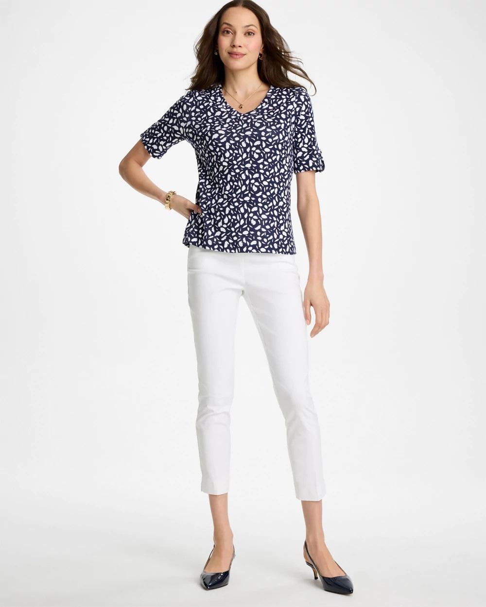 Printed Pima V-Neck Tee